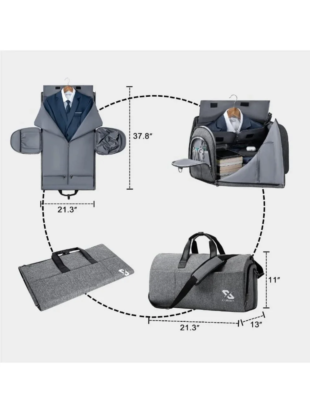 Convertible Travel Garment Bag & Duffle with Shoe Compartment, 2-in-1 Design